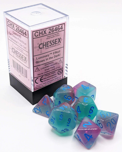 Green and Pink / Blue polyhedral dice set - Gemini