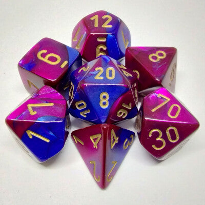 Blue and Purple / Gold polyhedral dice set - Gemini