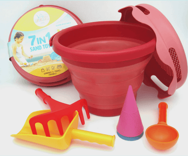 CompacToys - Ensemble de jouets de sable 7-en-1 Rouge - La Ribouldingue