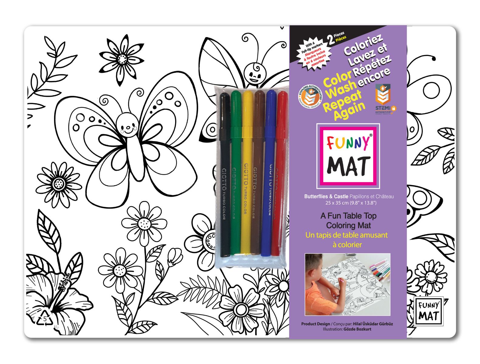 Funny Mat 2x placemats with 6 markers (Small)