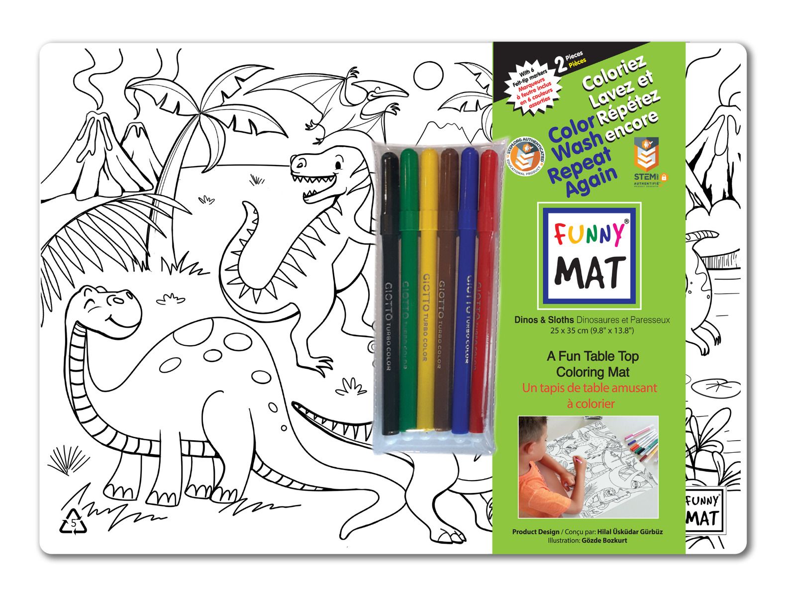 Funny Mat 2x placemats with 6 markers (Small)