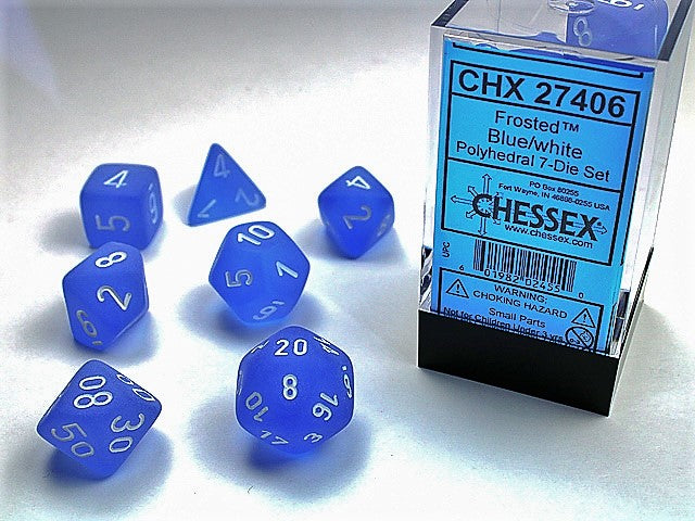 Blue / White polyhedral dice set - Frosted