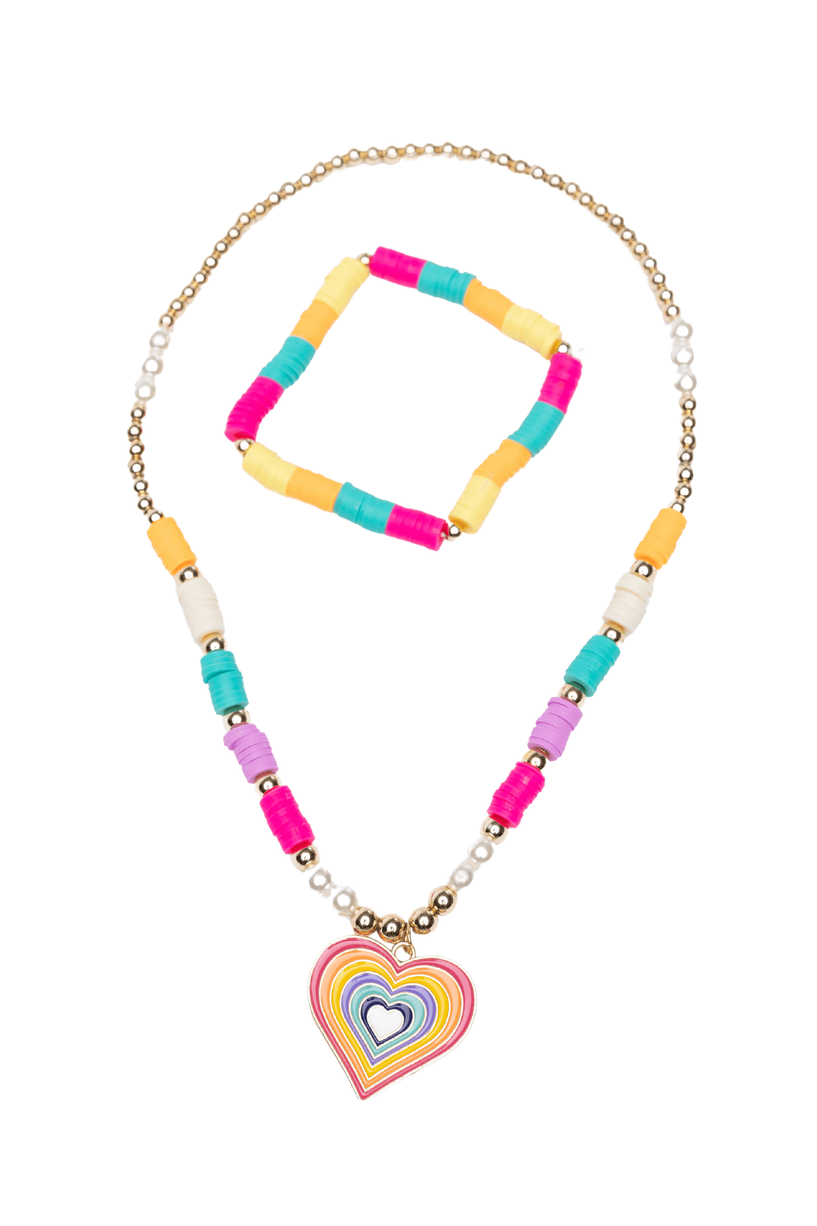 Collier et Bracelet - Coeur Arc en ciel - La Ribouldingue