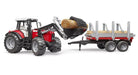 Massey Ferguson + Frontloader and timber trailer - La Ribouldingue